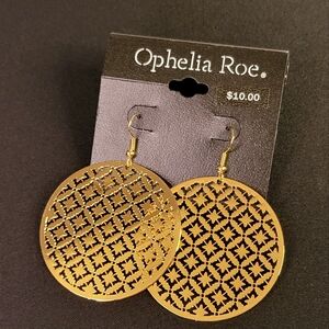 🥳NWT🪝Gold Disc Filigree French Hook Earrings by Ophelia Roe